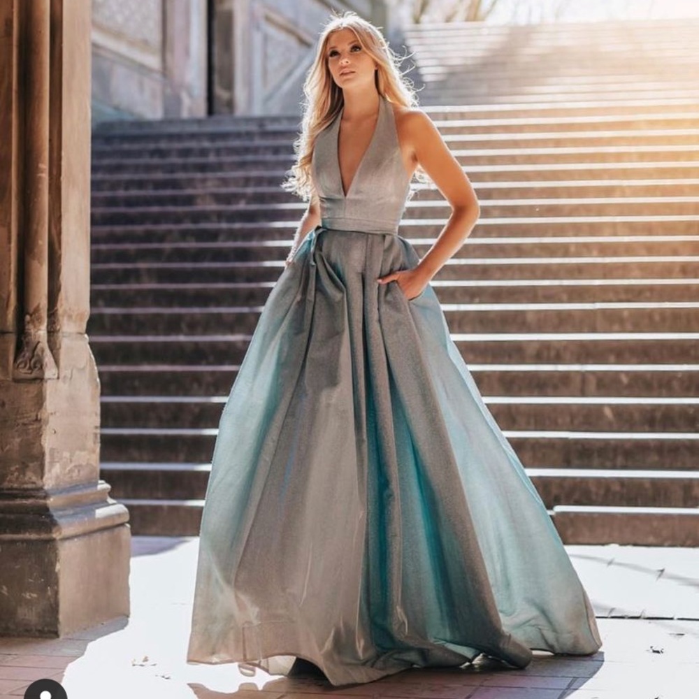 Mac Duggal Shimmering Halter Neck Ballgown